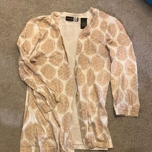 Saks Fifth Avenue Cream and Tan Turtle Shell Patterned Women's Cardigan